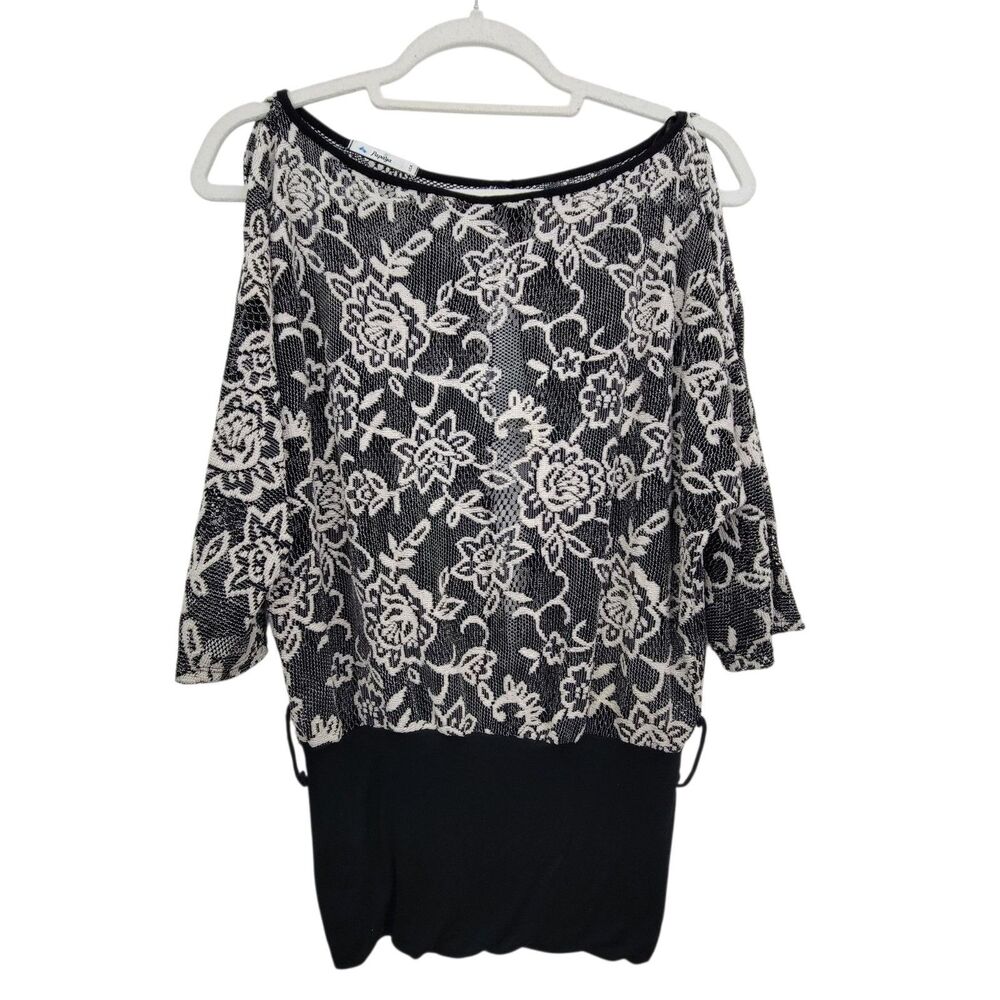 Papaya Sheer Floral Cold Shoulder Open Back 3/4 Sleeve Top Cinched Waist Small